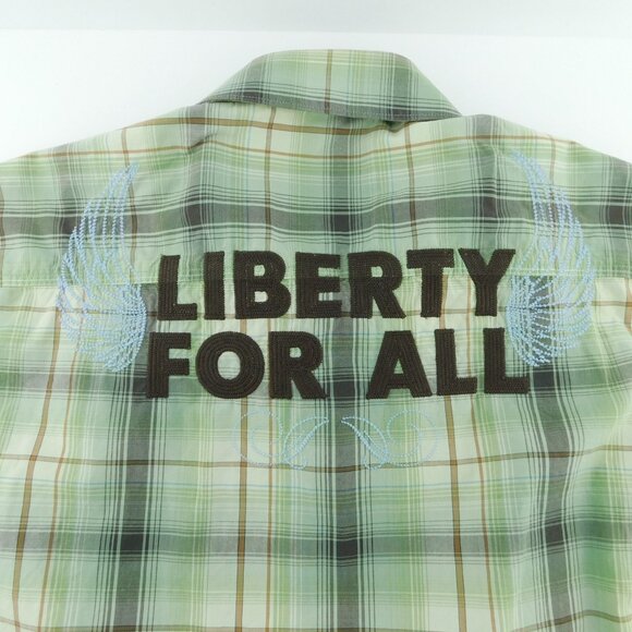 7 DIAMONDS Green Plaid Men's Button Down Short Sleeve Freedom Shirt XXL - Picture 6 of 7